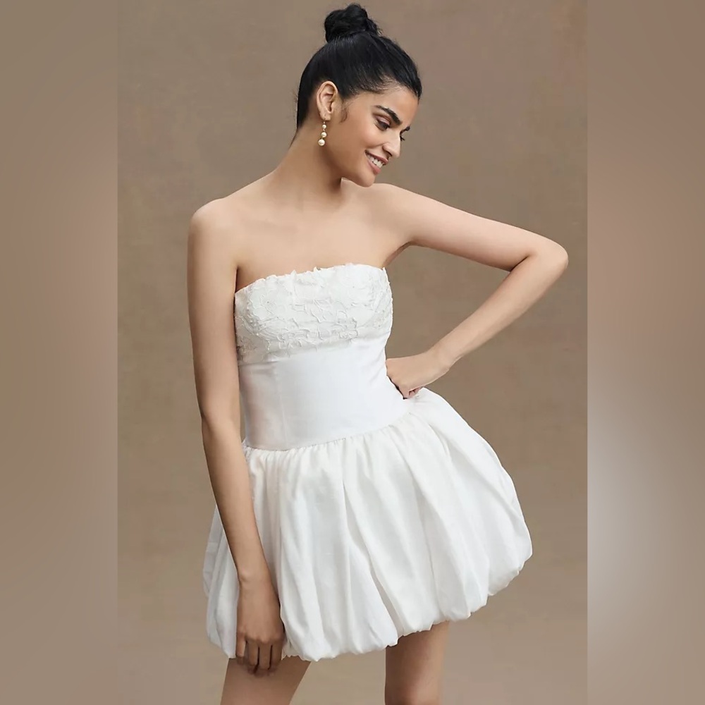 BHLDN Finnegan Strapless Bubble-Hem Mini Dress